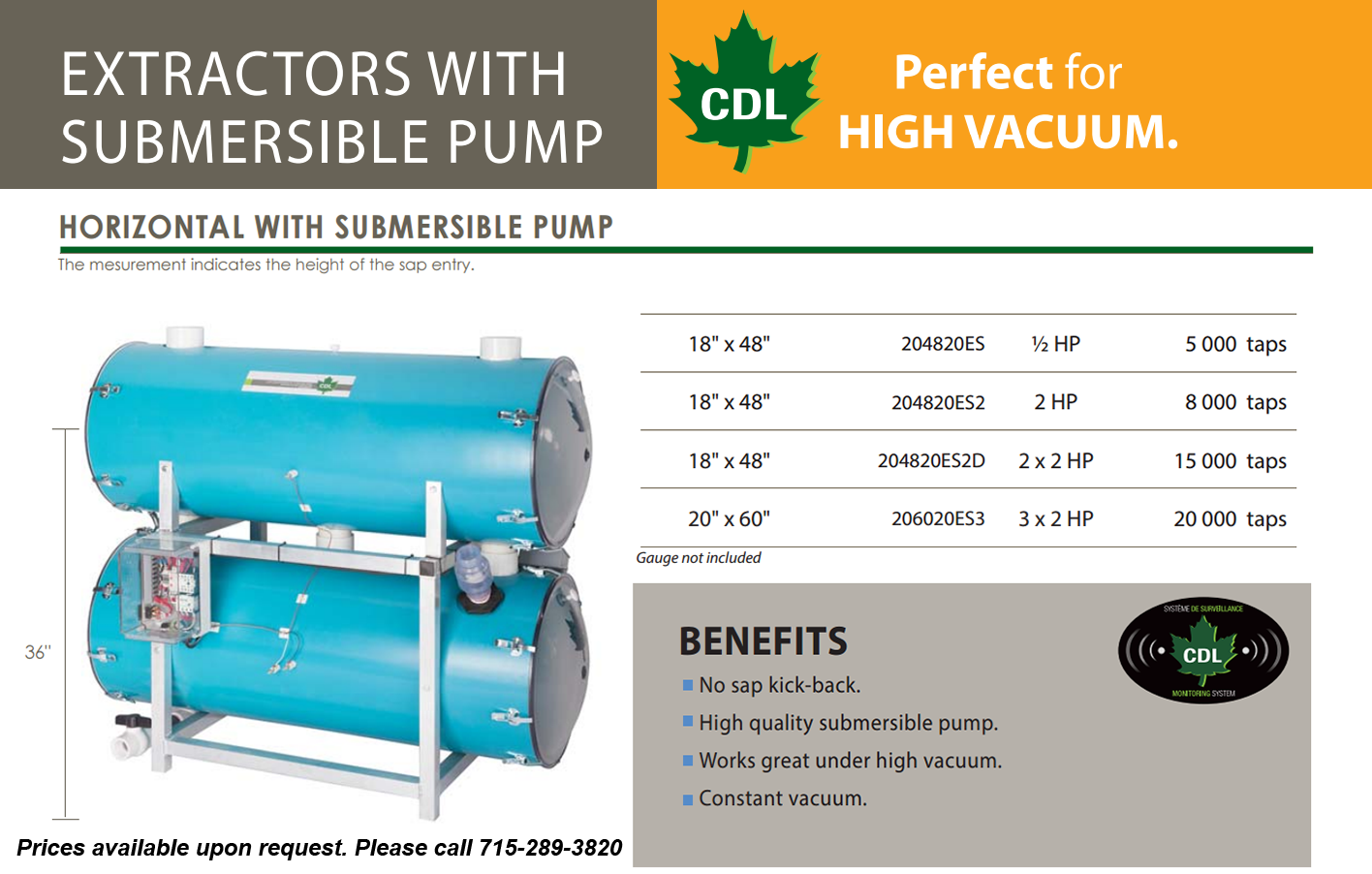 18x48 horizontal with submersible pump-info