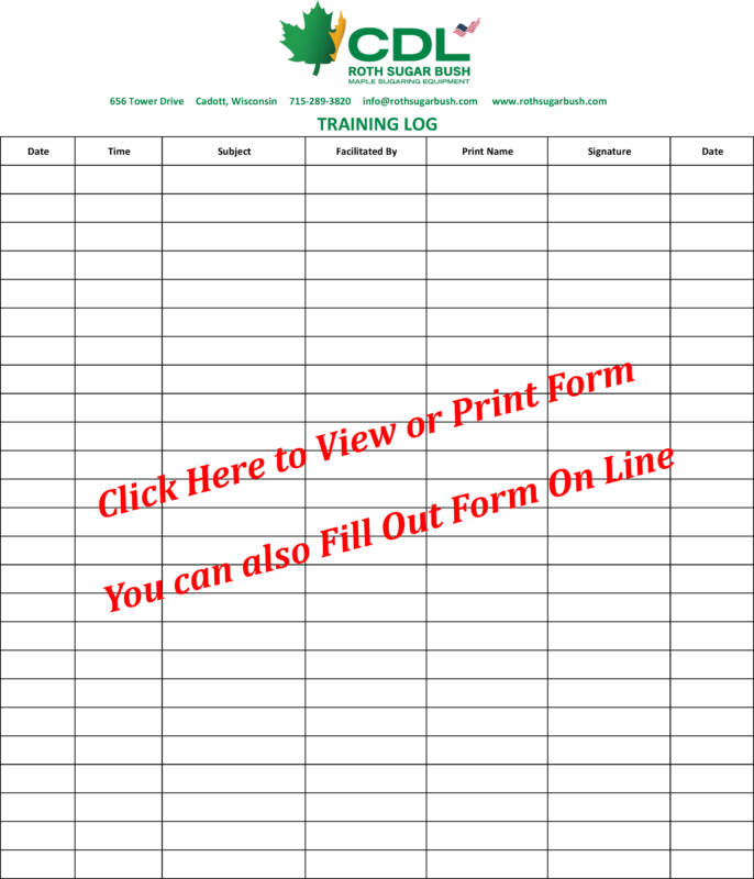 Recordkeeping Forms | Roth Sugar Bush